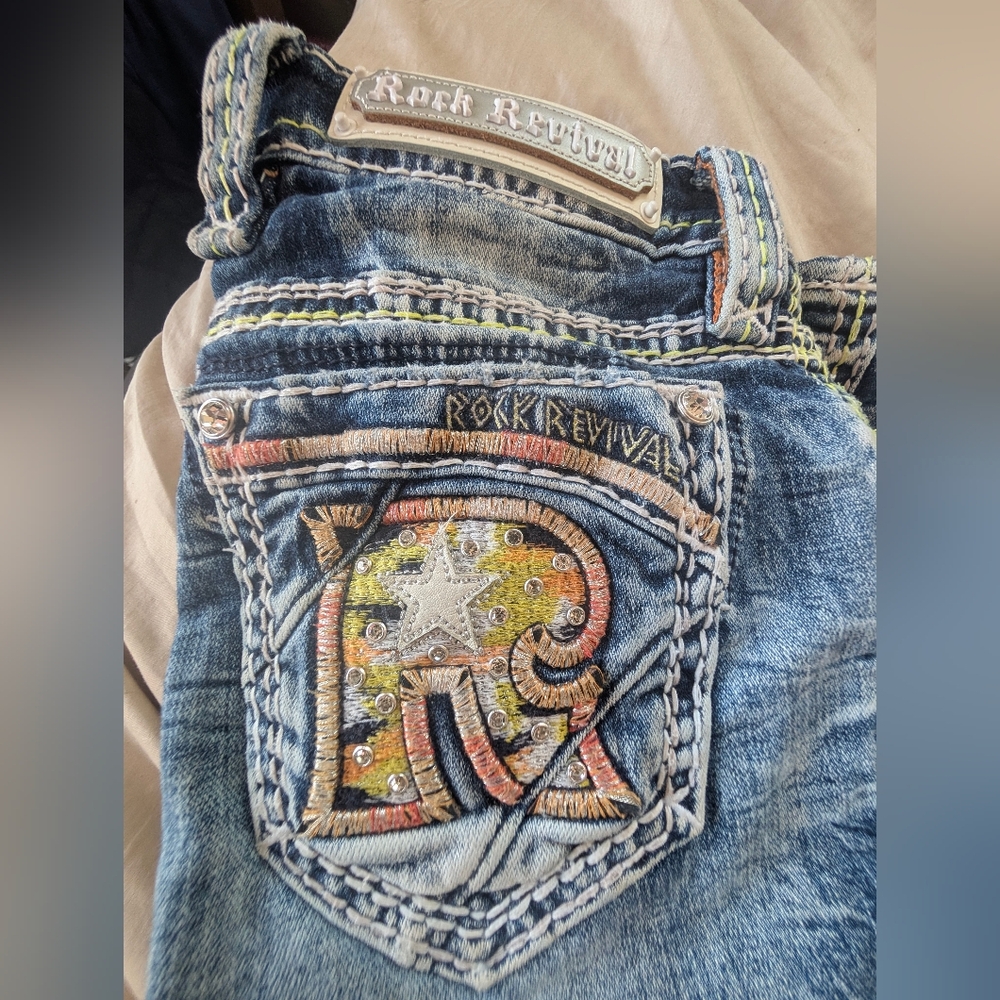 Rock Revival Blue Denim with Colorful Embroidery